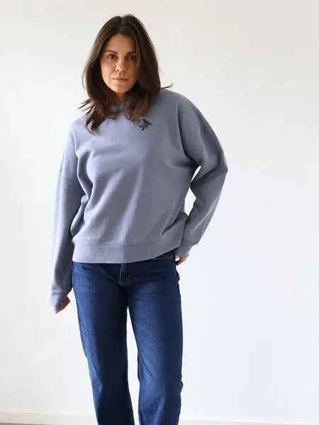 Kultgut Kultgut Biofair-Pulloversweater im Boxistyle / structure of mushroom, Blaugrau, – Produktbild 7 von 8