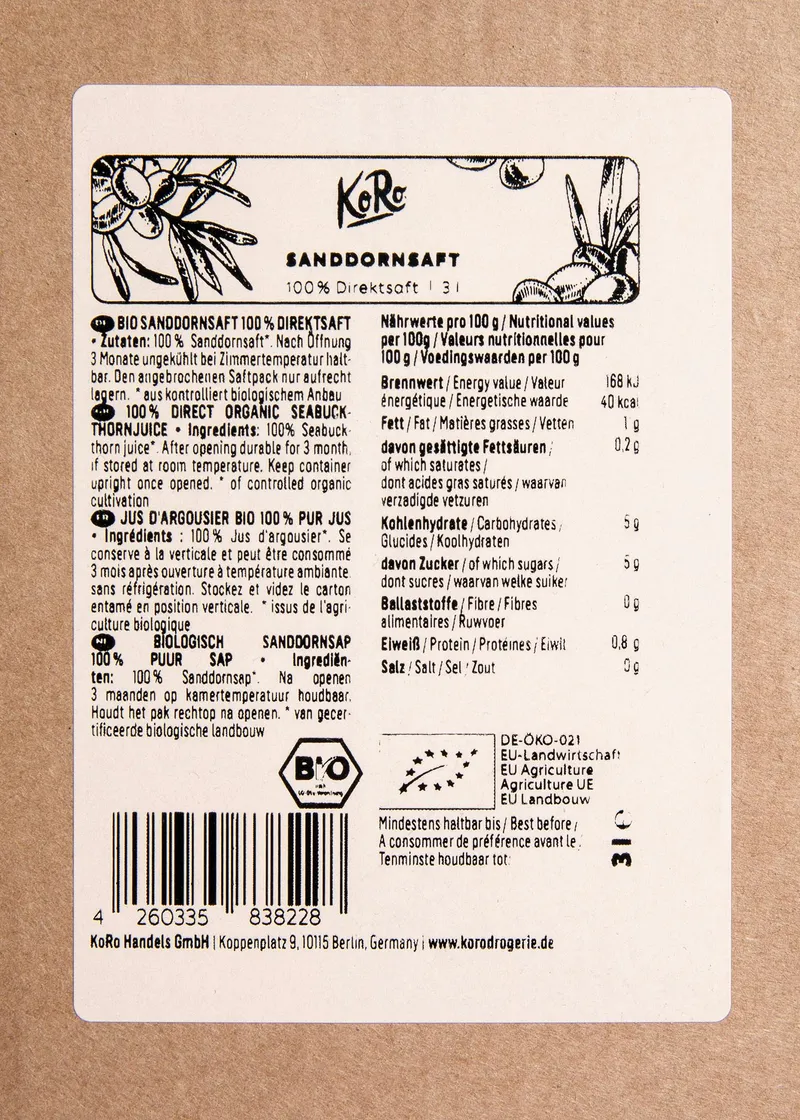 KoRo Bio Sanddorn Saft Bag-in-Box 3 L – Produktbild 3 von 5