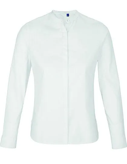 NEOBLU NEOBLU Damen Bluse Langarm Business verdeckte Knopfleiste Mandarinkragen, Weiss, – Produktbild 2 von 4