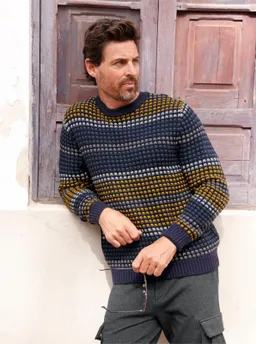 marco donati Jacquardpullover marine-ocker-gemustert – Produktbild 1 von 1