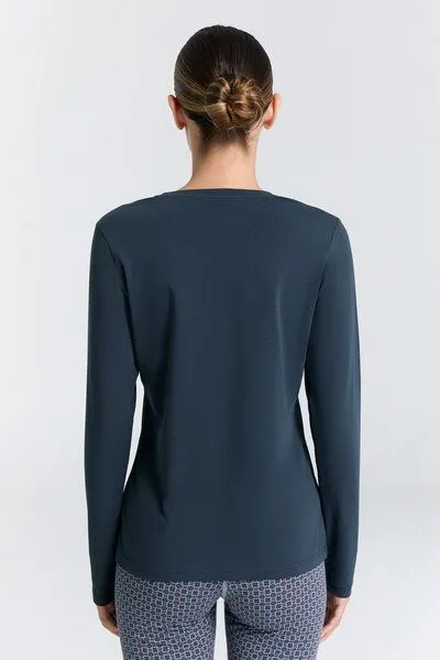 Leela Cotton Leela Cotton Damen V-Neck Langarmshirt, Navy, – Produktbild 5 von 5