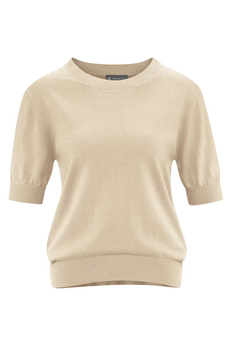 HempAge Hempage Damen vegan Gobi-Strickpullover Mit Kurzen Ärmeln Beige, Beige, – Produktbild 1 von 2