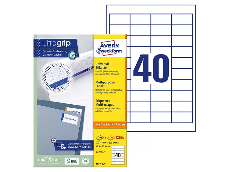 Avery Zweckform 8.800 Zweckform Etiketten '3657' 48,5 x 25,4 mm, A4 – Produktbild 2 von 3