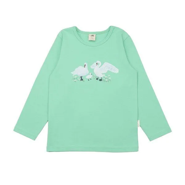 Walkiddy Walkiddy Kinder Langarmshirt GOTS zertifiziert Bio-Baumwolle, Mintgrün, Schwan-Motiv, Blau, – Produktbild 1 von 2