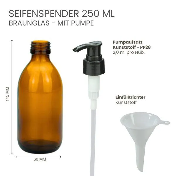 mikken mikken Seifenspender braun 250 ML widerverwendbarer Lotionsspender aus Braunglas 0,25 Liter Apothekerqualität – Produktbild 4 von 4