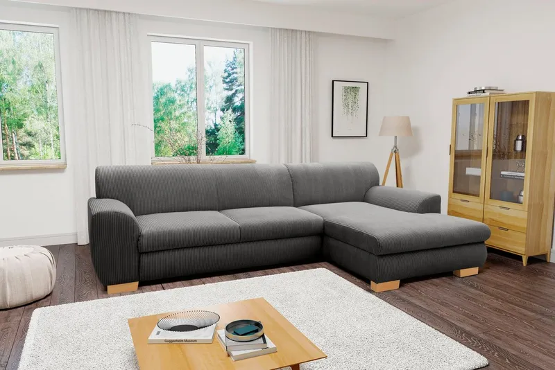 Home affaire Ecksofa Nika zeitlos und elegant, L-Form, wahlweise mit Bettfunktion, auch in Cord, Grau, – Produktbild 2 von 5