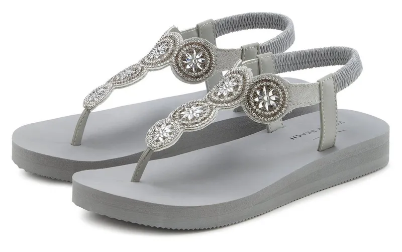 VENICE BEACH VENICE BEACH Sandale, Badeschuh, Badelatsche, Flip Flop, Badeschlappe, Sommerschuhe Badezehentrenner Zehentrenner ultraleicht mit Glitzerdetails VEGAN, Grau, – Produktbild 2 von 5