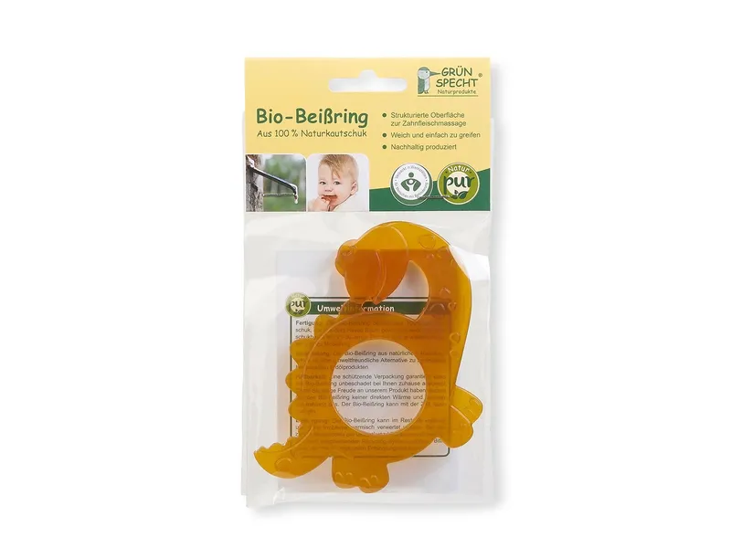 Grünspecht Grünspecht Bio-Beißring "Dinosaurier" aus Naturkautschuk 10,8 x 9 x 0,5 cm, Natur, orange, – Produktbild 2 von 2