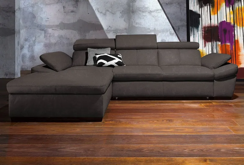 exxpo - sofa fashion Ecksofa Salerno, Funktionssofa, Breite 280cm, hoher Sitzkomfort, L-Form, inkl. Kopf- und Armteilverstellung, wahlweise mit Bettfunktion, Grau, – Produktbild 1 von 8