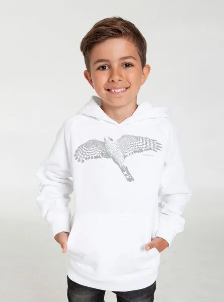 Peaces.bio - handbedruckte Biomode Peaces.bio - handbedruckte Biomode Bio-Kinder-Kapuzen-Sweatshirt "Sperber", Weiss, – Produktbild 2 von 2