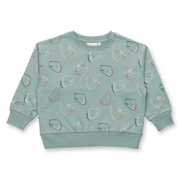 Sense Organics sense-organics Sense Organics Kinder Sweatshirt Dino Bio Baumwolle, Dino kopf-druck auf salbei, – Produktbild 1 von 2