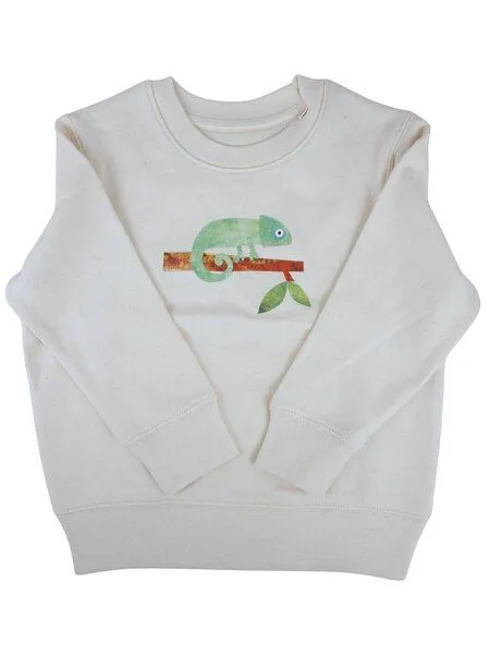 MelaDi Meladi Kinder Sweater aus Biobaumwolle - Chamäleon auf Natural White, White, – Produktbild 1 von 6