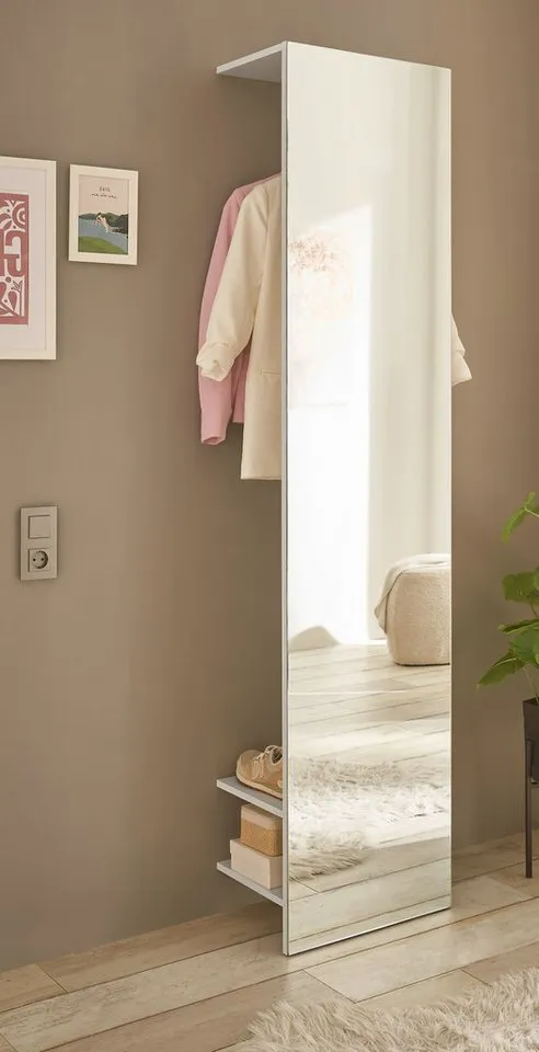 Furn.Design Kompaktgarderobe Center (Flurgarderobe in weiß matt, 50 x 200 cm) mit Spiegel, Schuhablagen und Kleiderstange, Weiß, – Produktbild 3 von 5