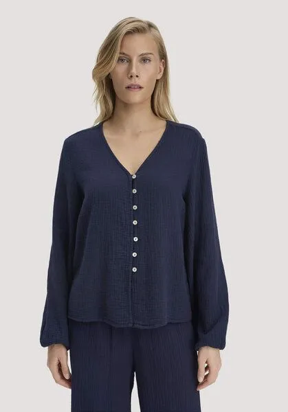 hessnatur hessnatur Musselin Bluse Relaxed aus reiner Bio-Baumwolle, Dunkelblau, – Produktbild 1 von 4