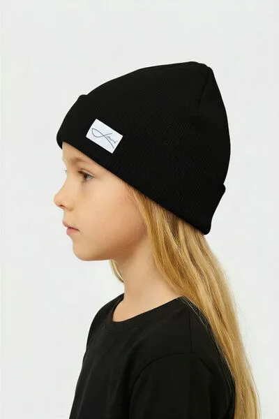 Lou-i Lou-i Kindermütze mit Umschlag Merinowolle Beanie, Schwarz, – Produktbild 2 von 3