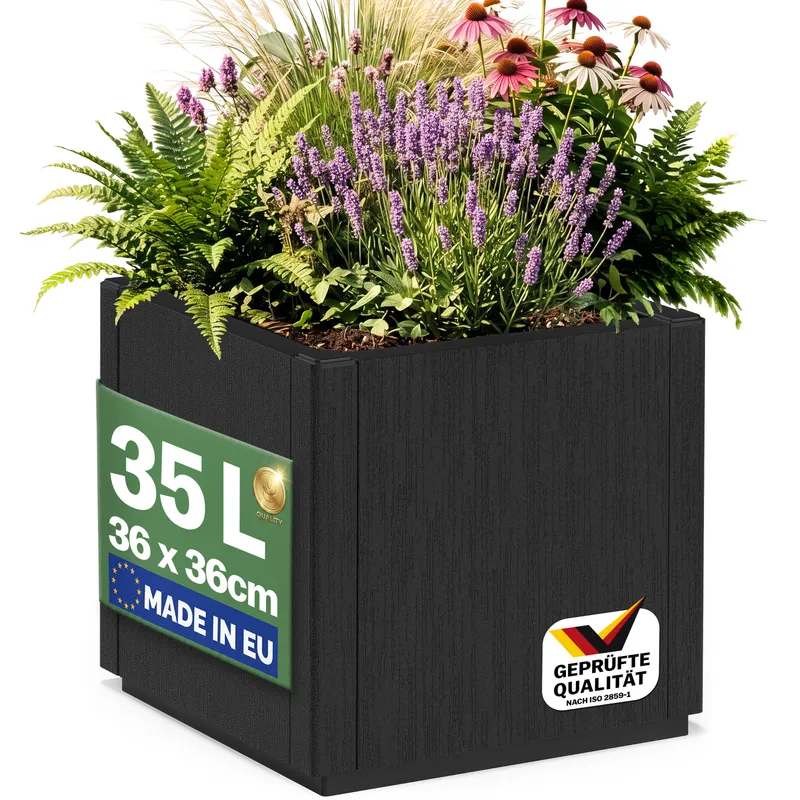 Casaria® Blumentopf Ethica Anthrazit Kunststoff 36x36x35cm – Produktbild 1 von 2