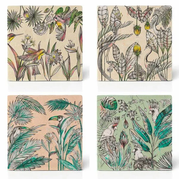LIGARTI Fliesenuntersetzer 4er Set »Dschungel« von LIGARTI | Design Untersetzer | Natursteinfliese – Produktbild 1 von 3