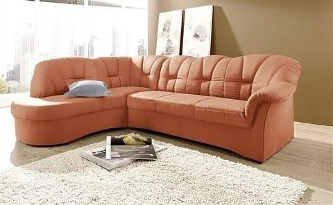DOMO collection Ecksofa Papenburg, zeitlose Rückensteppung, elegante Armlehne, L-Form, mit Ottomane, wahlweise mit Bettfunktion, Braun, – Produktbild 6 von 8