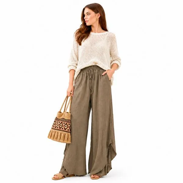 Bruno Barella Bruno Barella Damen Musselin Hose aus Bio Baumwolle, Taupe, – Produktbild 1 von 1