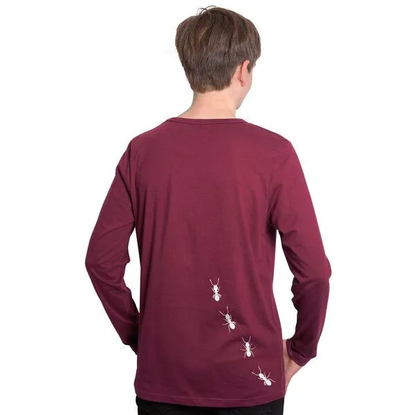 HANDGEDRUCKT HANDGEDRUCKT "Ameisen" Männer Longsleeve, Bordeaux, – Produktbild 1 von 3