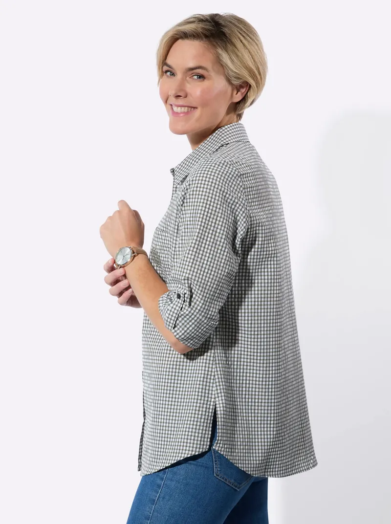 Witt Longbluse khaki-weiß-kariert, Khaki-weiß-kariert, – Produktbild 1 von 2