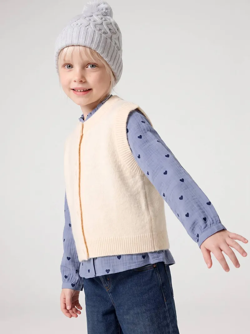 Vertbaudet Strickweste Mädchen 42% Recycling-Polyester GRS-zertifiziert vanille, Vanille, – Produktbild 2 von 3