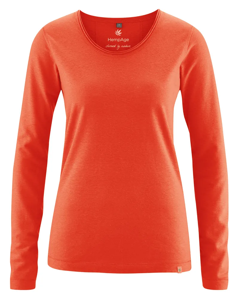 HempAge Hempage Damen vegan Langarm T-Shirt Ziegelorange, Orange, – Produktbild 1 von 2
