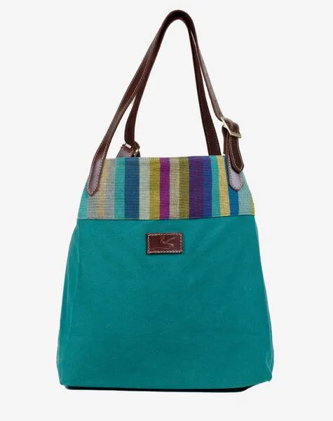 Dragolina Dragolina Shopper Miss Eve mit Webstoff der Pwo Karen, Petrol (blaugrün), – Produktbild 2 von 4