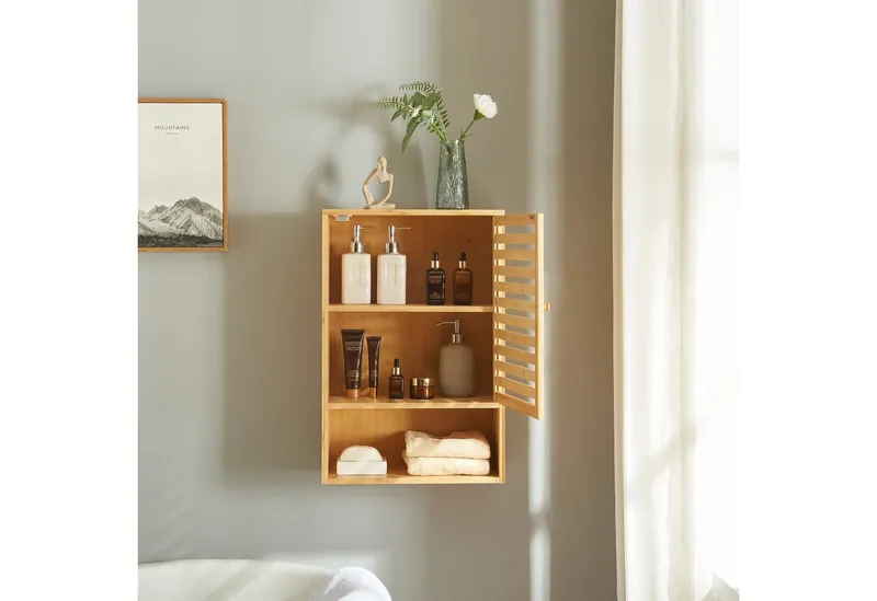 en.casa Hängeschrank »Gjesdal« mit einer Tür 60x40x20 cm Bambus, Beige, – Produktbild 3 von 5