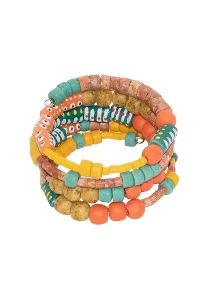 Global Mamas Global Mamas Upcycling - Range Glasperlen Armband - Spirale, Desert (gelb), – Produktbild 2 von 4