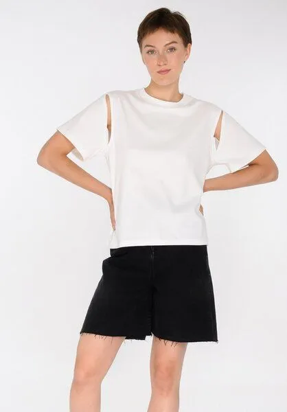 THOKKTHOKK ThokkThokk Damen T-Shirt mit Cut-outs TT135 aus Bio-Baumwolle, Off white (weiß), – Produktbild 1 von 3