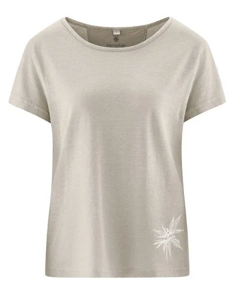 HempAge HempAge Damen T-Shirt mit Print Hanf/Biobaumwolle, Distel (beige), – Produktbild 3 von 4