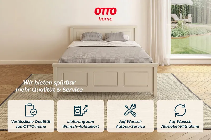 OTTO home Massivholzbett ERIKK', Made in Europe, optional mit Schublade, Massivholz Kiefer (FSC® zertifiziert), in mehreren Größen, Landhausstil mit Kassettenoptik, Beige, – Produktbild 5 von 8