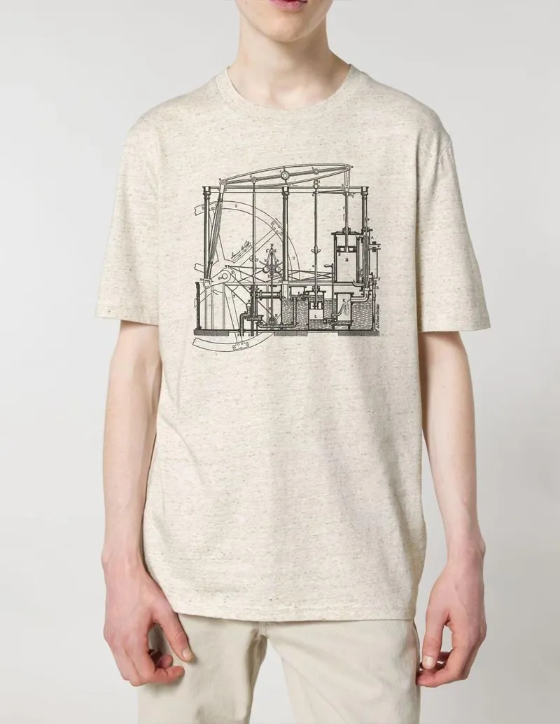 UNIPOLAR UNIPOLAR Maschinenbau T-Shirt Dampfmaschine, Neppy mandarine ecru, – Produktbild 1 von 1