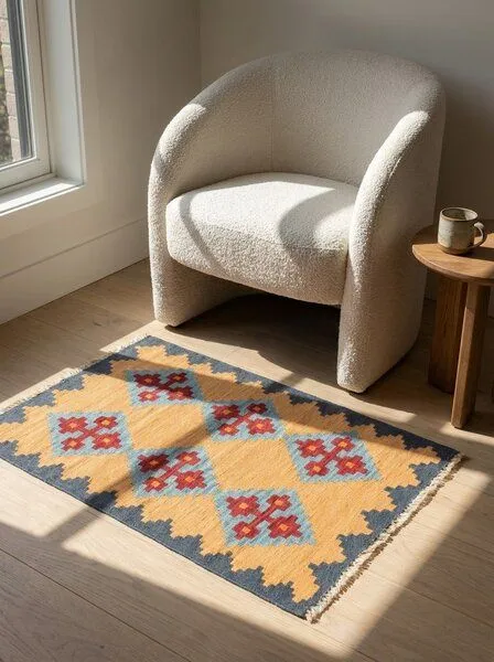 Rugtales Kelim Gashgai „Rugtales“ aus Schurwolle, Gelb, – Produktbild 2 von 4