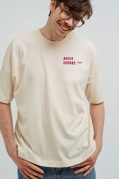 Kultgut Kultgut Artdesign - Hochwertiges Oversizeshirt 100% Biobaumwolle / Music Sounds, Natur, – Produktbild 2 von 4