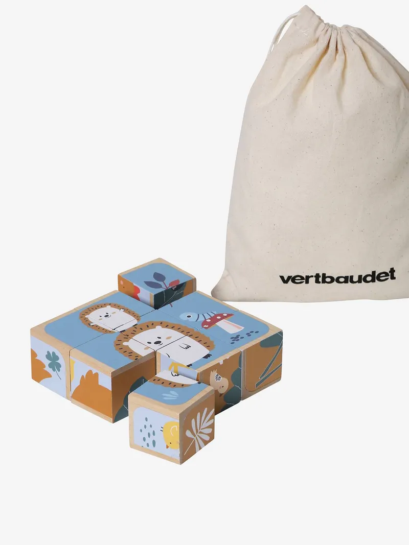 Vertbaudet Baby Tierpuzzle mit Holzwürfeln FSC®, Beige, – Produktbild 3 von 4