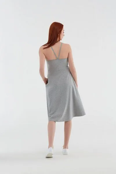 Leela Cotton Leela Cotton Damen Trägerkleid Bio-Baumwolle Jersey Sommerkleid 1734, Grau-melange, – Produktbild 2 von 3