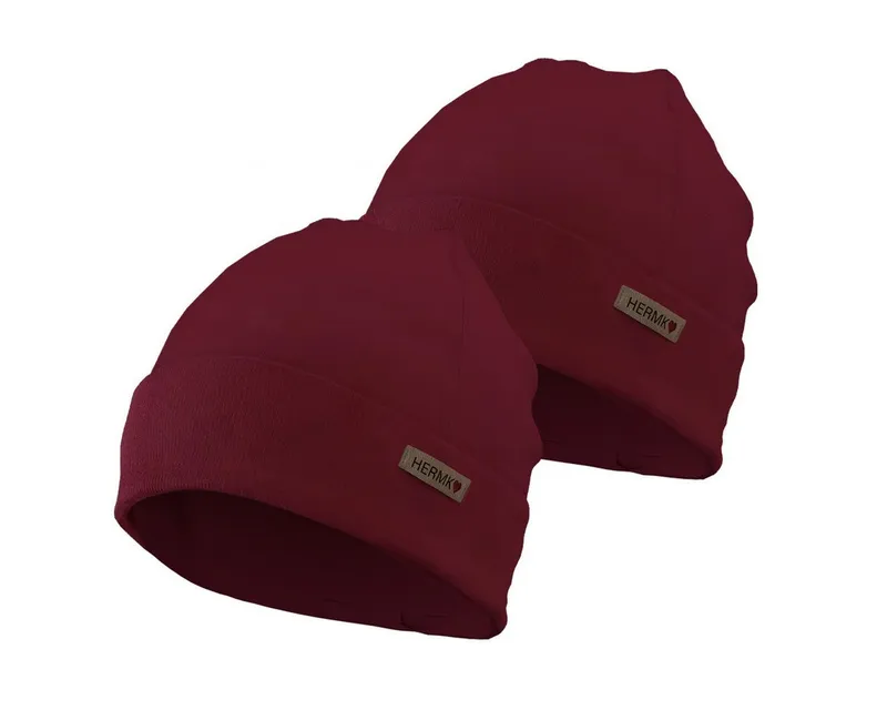HERMKO Beanie 881910 (2er) 100 % Bio- Baumwoll Mützen unisex hergestellt in EU, Bordeaux, – Produktbild 1 von 2