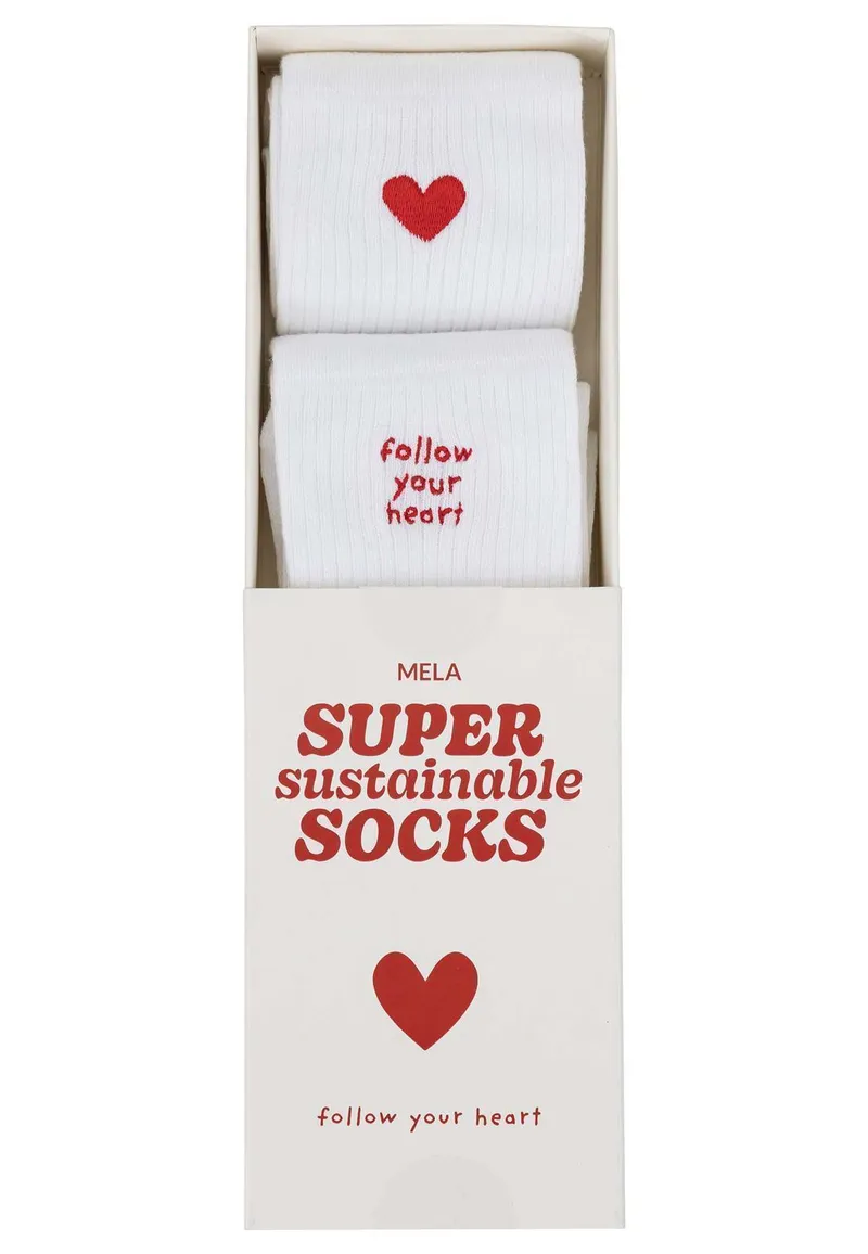 MELA Gerippte Socken mit Stickerei, 2er Pack, Weiß/ herz folgen, – Produktbild 1 von 2