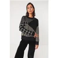SKFK SKFK Damen vegan Pullover Ismene Schwarz/Weiß – Produktbild 1 von 1