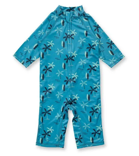 Sense Organics & friends in cooperation with GARY MASH Sense Organics & friends in cooperation with GARY MASH Kinder Schwimmanzug UV-Schutz 50+ aus recyceltem Polyester, Palmendruck (blau), – Produktbild 1 von 1