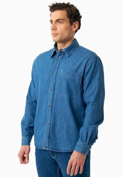 ORGANICATION ORGANICATION Hemd aus Bio-Baumwolle, Medium blue, – Produktbild 3 von 4