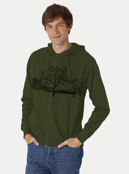 Peaces.bio - handbedruckte Biomode Peaces.bio - handbedruckte Biomode Zip-Hoodie Landscape Herren, Waldgrün, – Produktbild 2 von 2