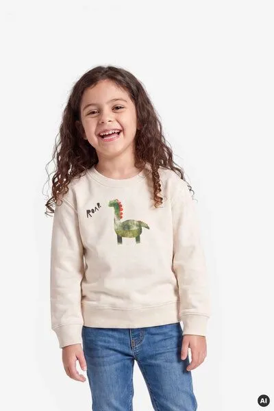 MelaDi Meladi Kinder Sweater aus Biobaumwolle - Dino auf Natural Raw, Natural white, – Produktbild 5 von 5