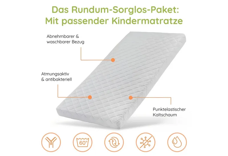 Kids Collective Etagenbett Hochbett Stockbett Kinderbett 90x200 cm mit Ausziehbett und Schubladen (mit drei Matratzen inklusive), Umbaubar zu 3 Einzelbetten mit Lattenrosten & Rausfallschutz, Grau, – Produktbild 3 von 5