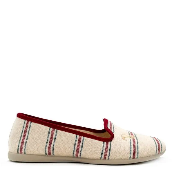 thies Veganer "thies 1856 ® Eco Stripe Closed Slipper" aus rec. Baumwolle, Red blue stripe, – Produktbild 1 von 4