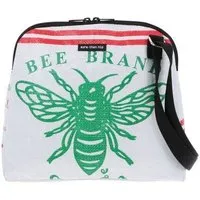 MoreThanHip MoreThanHip Schultertasche aus Zement- oder Tierfuttersäcken - Stylische Damentasche mit Charakter - Amara, Weiß/grün - biene, – Produktbild 1 von 1