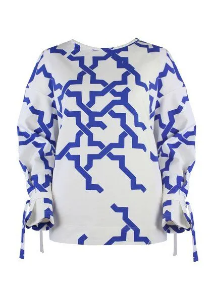 Sophia Schneider-Esleben Sophia Schneider-Esleben Pullover Tina aus Bio-Baumwolle, Weiß-blau, – Produktbild 1 von 3