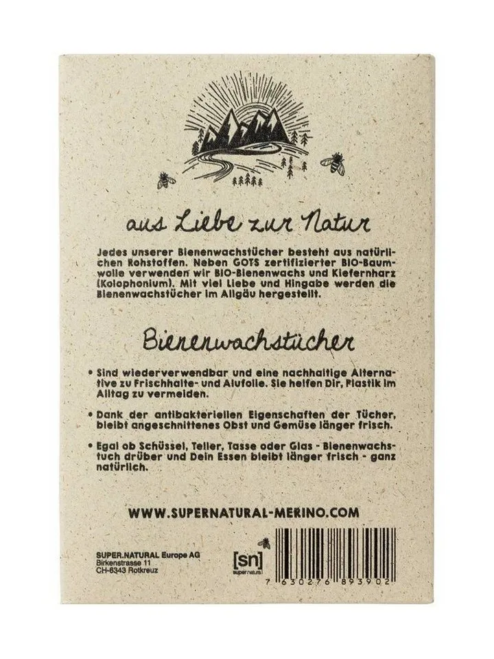 Super.Natural Super.Natural Bienenwachstücher Bienenwachstücher BEES WAX WRAPS, Doppelpack, 2-tlg., 2, antibakteriell, mehrfach wiederverwendbar, Beige, – Produktbild 4 von 5